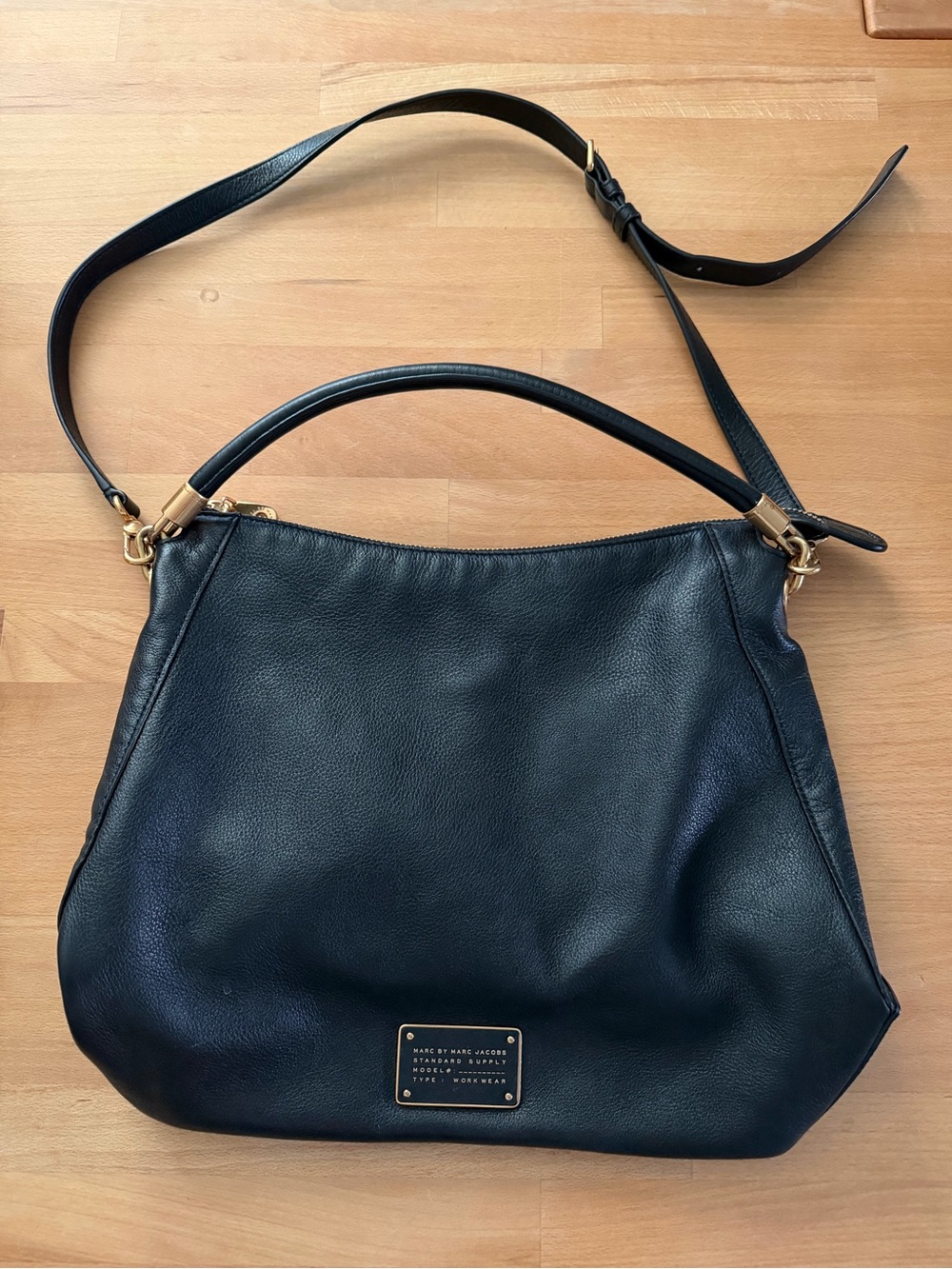 Marc by Marc Jacobs Black Leather Hobo Satchel with Gold Hardware